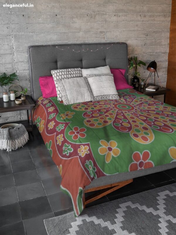 Eleganceful Vibrant Floral Printed Bed Sheet for Double Bed King Size Pure Cotton Fabric (Orange) - Image 2